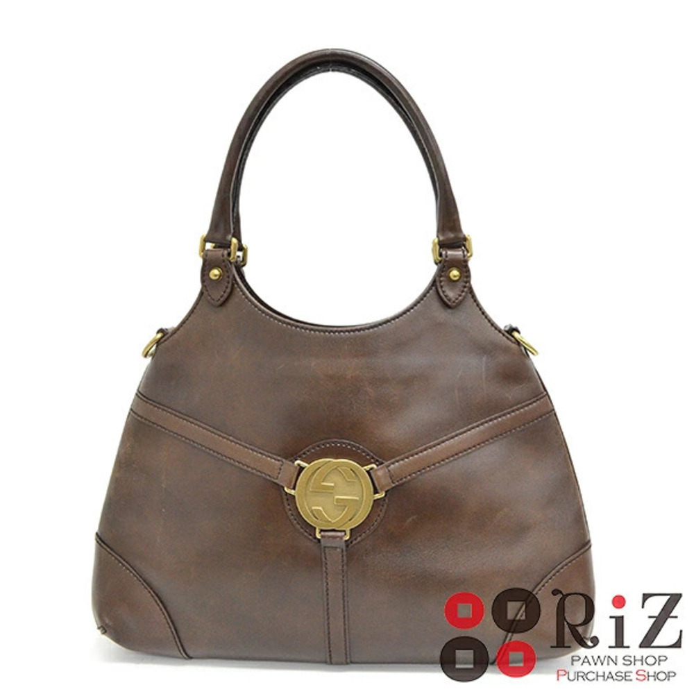 Gucci Brown Leather Reins Hobo Bag Interlocking G motif Brown